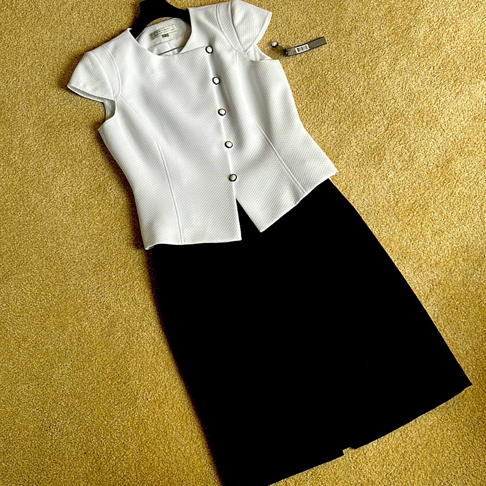 White and black suit, size 8, NWT, great for a spring/summer event